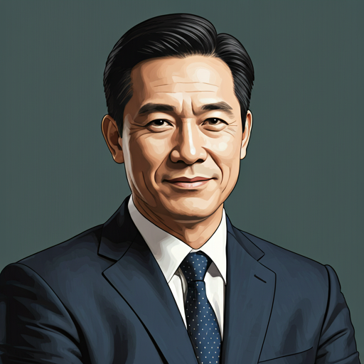 Portrait of a middle-aged Asian male executive in a sharp suit smiling mildly